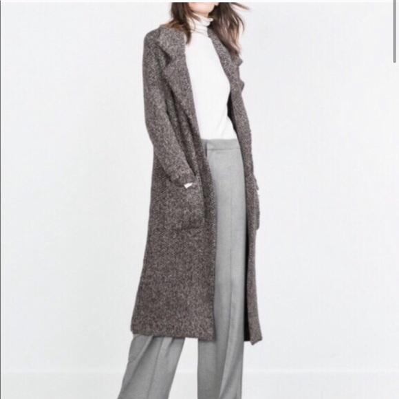 Zara Knit Gray Marled Duster Sweater Coat - Picture 3 of 9